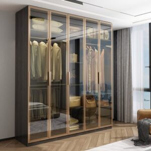 Tủ Áo Cánh Kính Cửa Mở Cao Cấp Nhôm Vàng Tay Nắm Rời