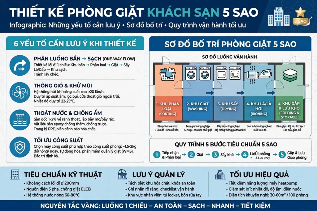 Thiết kế phòng giặt khách sạn hiện đại: Những yếu tố cần lưu ý
